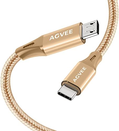 Agvee 2 пакет 1FT USB-C OTG до микро USB кабел, адаптер за полнење на жица за полнење на кабелот за полнење на кабелот за полнење на кабелот