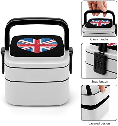 Велика Британија Велика Британија Ретро Срце Знаме Кутија За Ручек Пренослива Двослојна Бенто Кутија Контејнер За Ручек Со Голем Капацитет