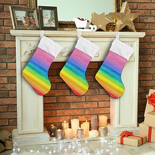 Божиќни чорапи акварел Шарено виножито сликарство бело плишано манжетно мерцеризирано кадифено семејство, персонализиран голем порибување Божиќна