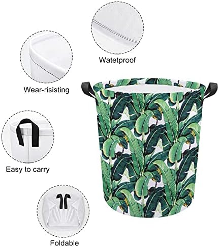Кошница за перење FODUODUO, банана лисја за перење со рачки што може да се преклопи со валкана облека за складирање за спална соба, бања, облека