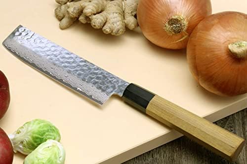Јошихиро VG-10 46 слоеви зачукувани Дамаск Накири јапонски нож за зеленчук 6,5 '' Рачка на амброзија