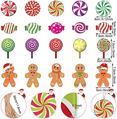Орнаменти на новогодишни елки Поставете украси од дрво од пеперминт шарени украси за бонбони, тркалезни украси од дрво со јажиња