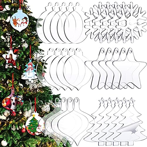 48 парчиња акрилик Божиќен украс празно украси за новогодишни елка што висат срцево дрво украси за новогодишна елка