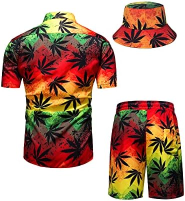 Tunevuse mens Хавајски кошули и шорцеви Поставете 2 парчиња тропска облека со цветно копче за печатење надолу од костум на плажа со