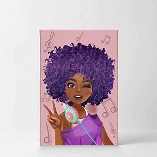 Виолетова коса африкански слушалки за девојчиња розово позадина дигитално сликарство платно печати детска соба wallидна уметност африканска