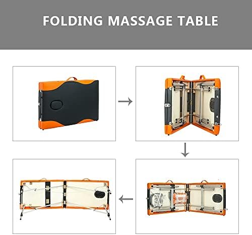 Орев 3 делови 185 x 60 x 81cm преклопен кревет за убавина преклопување преносен спа -бодибилдинг масажа маса за маса спа кревет црна