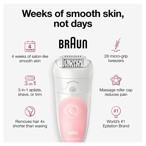 Епилатор Braun SE5-895, уред за отстранување на влакна, Епилатор за жени, вклучува и бричење и чистење на лицето за чистење на ексфолијаторот,