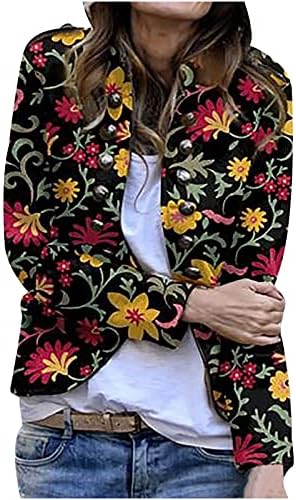 Womenените ретро цветни јакна, женски двојни градите случајни кратки бомбардери блејзер јакна бомбардер блуза палто врвови