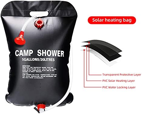 WOCREAM кампување преносна соларна торба за туширање, 5 литри/20l, со глава за туширање, за кампување, пливање на плажа, патувања