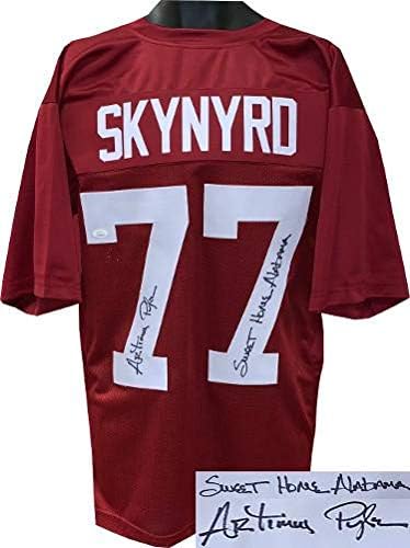 Artimus Pyle потпиша lynyrd Skynyrd Crimson Custom Sticked 77 Jersey Sweet Home Alabama XL- Сведок на холограм - ЈСА Сертифициран - Музика