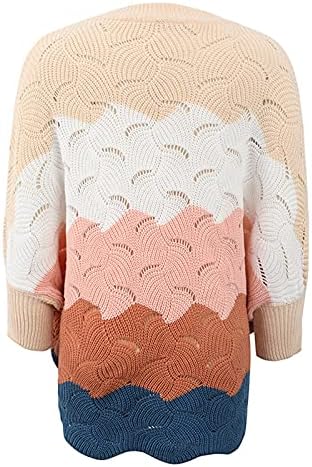 Џемпери на пуловер за жени шупливи крпени патеки со ракав плетен скокач случајна симпатична лесна џемпери