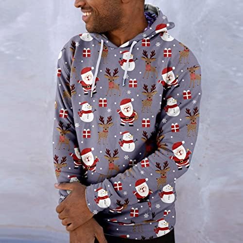 Вокачи Божиќни дуксери за машки смешни графички атлетски џемпери со атлетски качулки Божиќни ирваси печатени забави спортови пуловер