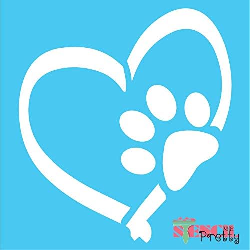 Кучиња Paw Print & Heart Mottil - DIY Kennel Sign Pet Love Seftemate Најдобро винил големи матрици за сликање на дрво, платно,