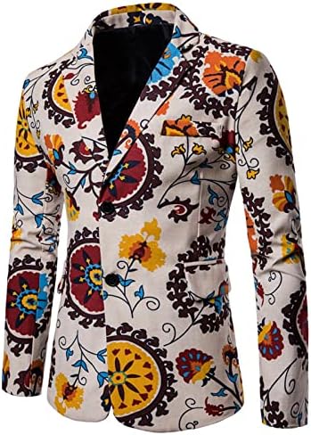 Zdfer машки јакна костум Обичен етнички ретро стил на печатење врвови со два копчиња со долги ракави палто Зимски есен моден