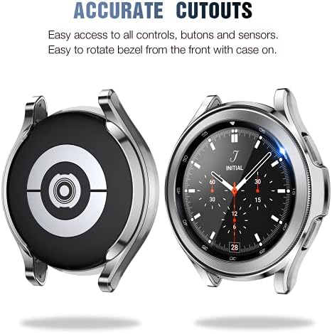 [2+2pack] Тенсеа за Samsung Galaxy Watch 4 Classic Ecreen Protector Case 46mm, 2 пакувања со заштитено стакло и 2PACK TPU Watch Cover Cover