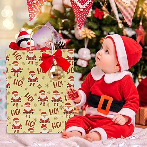 8pcs Божиќ, големи торби за подароци од Крафт12'''x10'''x5.5 '' инчи со рачка и ткиво хартија Божиќна празничка хартија за хартија