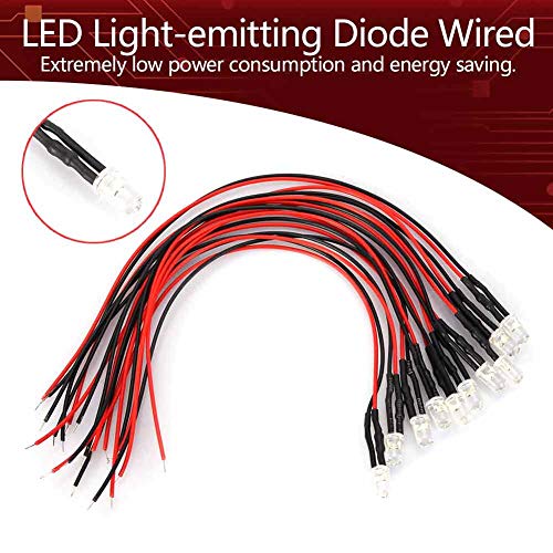 LED диода за емитување на светлина жичен повеќе бои LED светлосен кабел 10 парчиња 7,9in 0,06W 12V 5mm црвено жолто сино зелено бело