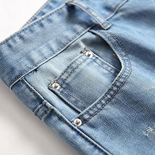 Хомиси искинато фармерки за мажи, тенок еластичен еластичен искинав панталони слаби потресени дизајнирани фармерки од бутовите со џебови