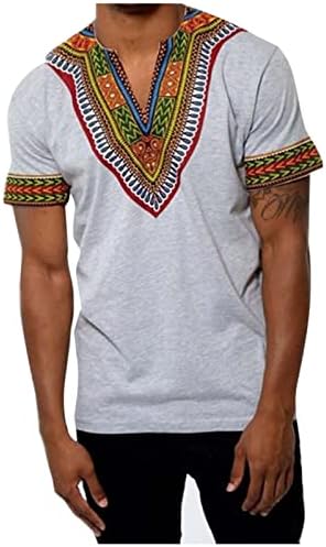 Афирган етнички V врат кошули за кратки ракави за мажи смешни графички печатени блузи 2023 лето хипстер опуштено вклопување на врвот
