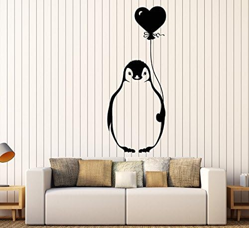 Винил wallид, цртан филм на арктички пингвин птица со балон за налепници за деца со соба голем декор црно