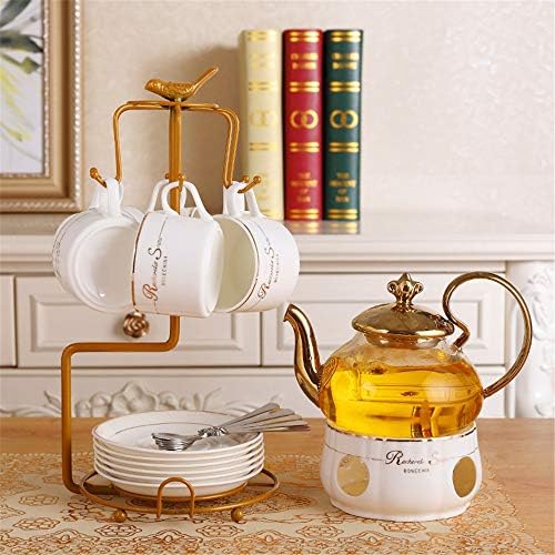 Комплет за чај од висока класа Керамички Луксузен Сет За Златни Украси Во Европски Стил, Вклучувајќи 6 Парчиња Чаша Чај И Лажица Со Метален