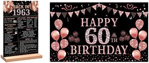 Тргоул 60 -ти роденденски украси за жени розово злато роденденска позадина Банер среќен 60 -ти роденденски забави, розово злато
