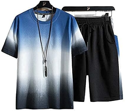 Mens Sport Set летна облека со 2 парчиња сет маици со кратки ракави и шорцеви стилски случајни сет на потта
