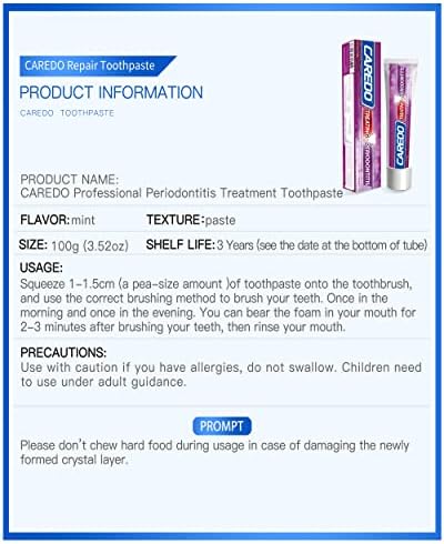 Третман на периодонтитис за лекување на каридо дома, паста за заби за заби, третман на пародонтот на болести 3.52oz 2 цевки, третман