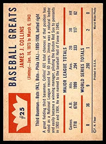 1960 Флеер 25 Jimими Колинс Бостон Ред Сокс екс/МТ Ред Сокс