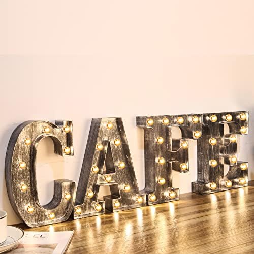 Осветли букви сребрена сива LED Marquee Letter Sign за кафе -свадба роденденска забава Божиќна ламба домашна бар иницијали декор - а