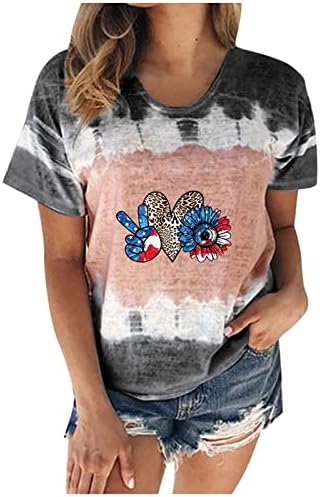 Женски 4 -ти јули врвови во САД знаме печатени маички блузи модна вратоврска боја боја на боење маица американски кошули на Денот на