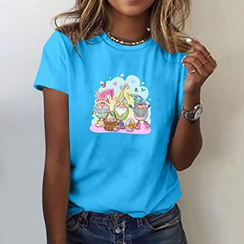 Велигденски кошули за жени Смешна зајаче графичка мета тинејџери девојки случајни блузи кратки ракави екипаж симпатични врвови за празници