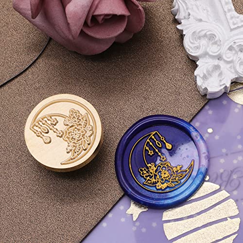 Печат на Swangsa Moon and Flower Wax Seal, гроздобер печат на дрво Отстранлив печат за запечатување на главата, одлично за украсување