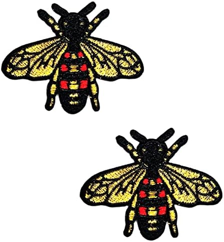 Кленплус 2 парчиња. Убава Црвена Златна Пчела Шие Железо На Везени Закрпи Стрипови Цртани Налепници Занаетчиски Проекти Додаток За Шиење Сам Амблем