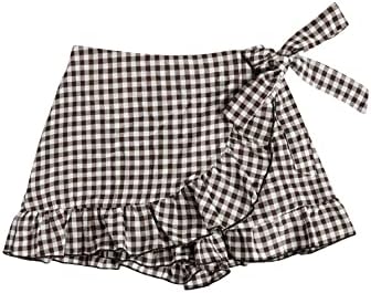 Sheinенски женски гингам руфле Скоррм завиткана вратоврска еластична мини здолниште шорцеви