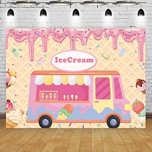 Maijoeyy 7x5ft Сладолед Позадина Камион Слатка Лето Сладолед Позадина За Роденден Сладолед Партија Украси За Девојки
