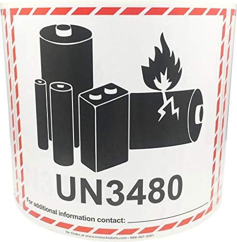 Внимание Етикети На Литиумска Батерија UN3480 4,5 x 5 Инчи 500 Лепливи Налепници