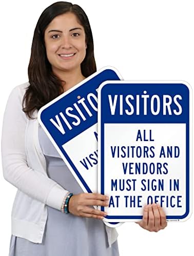 SmartSign Сите посетители и продавачи мора да се најават на канцелариски знак - 2 пакет, 18 x 12 инчи, алуминиумски композит со дебелина