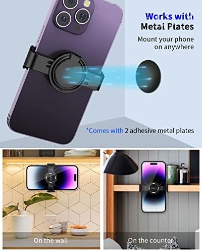 Cheeday магнетски телефон за прицврстување на која било метална површина, [силен магнет] салата метал телефонски клип прстен зафат за