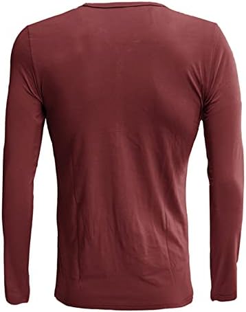 Машки кошули Bmisegm Машки цврста боја долга ракав V вратот Тенок копче мода удобна врвна блуза