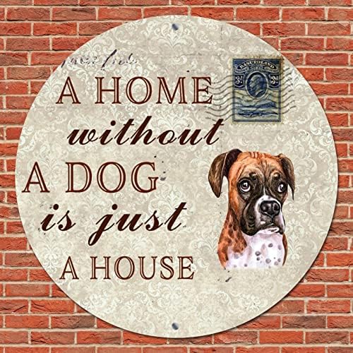 Смешно тркалезно милениче куче метал потпишете дом без куче е само куќа гроздобер венец знак за кучиња, закачалка за врата, знак