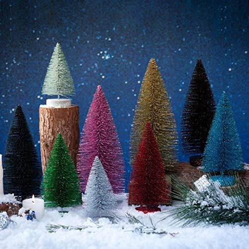 ЦДАР мини новогодишни елки - вештачка елка, сисал снежни дрвја со дрвена база за Божиќен декор Божиќна забава занаетчиски занаетчиски