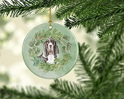 Богатства на Каролина CK8859CO1 Basset Hound Black Black Braigh Crignth Crignate Ceramic Ornament, украси за новогодишни елки, виси украс за