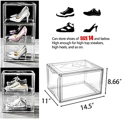 Clearfover Clear Coneable Contage Plastic Sneaker Box Container, магнетна странична организатор на отворено чевли и куќиште за складирање