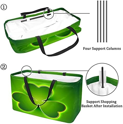 50L Купувачи торби Шамрок лисја зелени детелина лисја склопувачки шопинг -кутија за намирници торба со рачки, еднократно