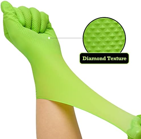 Titanflex Thr green тешки зелени индустриски нитрилни нараквици со подигната дијамантска текстура, 8-мил, латекс бесплатна, 100-кутија