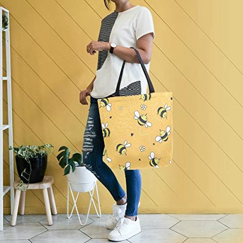 Алаза doodle Симпатична пчели платно торба за жени за жени кои патуваат работа за шопинг намирници со врвни рачки чанти големи количини чанти за