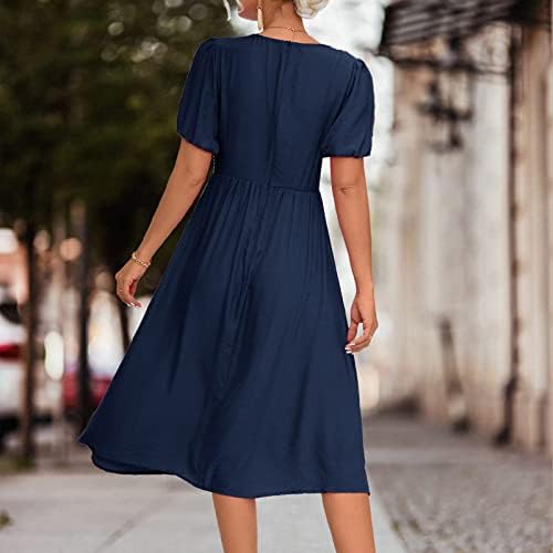 Kulywon жени летни фустани Елегантен преден пресврт со краток ракав долг фустан со висок половината плетенка проток на лесен фустан