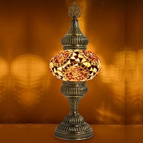 Мозаист 16,5 ”Фарма Хаус Мозаик Табела, ламба на турско стакло гроздобер рачно изработена биро за ламба, зачукана бронзена метална