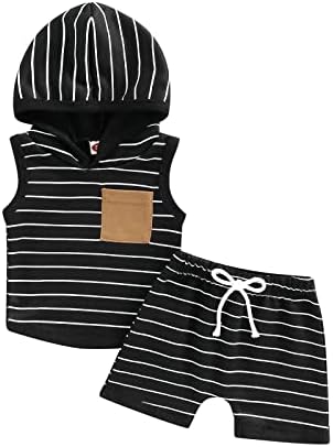 BemeyOurbbs бебе момче лето облека со качулка со качулка со џеб и еластични шорцеви од половината постави облека за новороденчиња